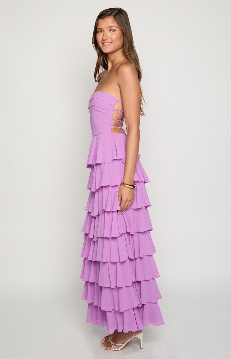 Kim Magenta Strapless Ruffle Maxi Dress Image