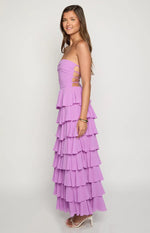 Kim Magenta Strapless Ruffle Maxi Dress