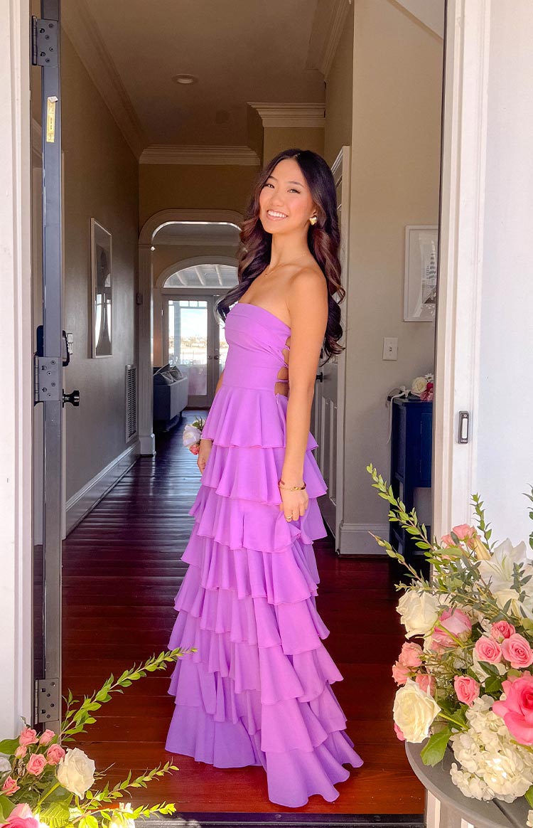 Kim Magenta Strapless Ruffle Maxi Dress Image