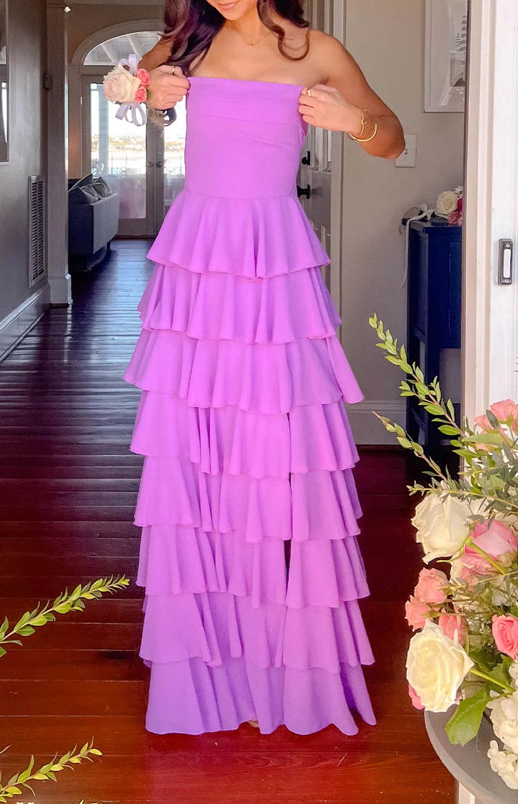 Kim Magenta Strapless Ruffle Maxi Dress