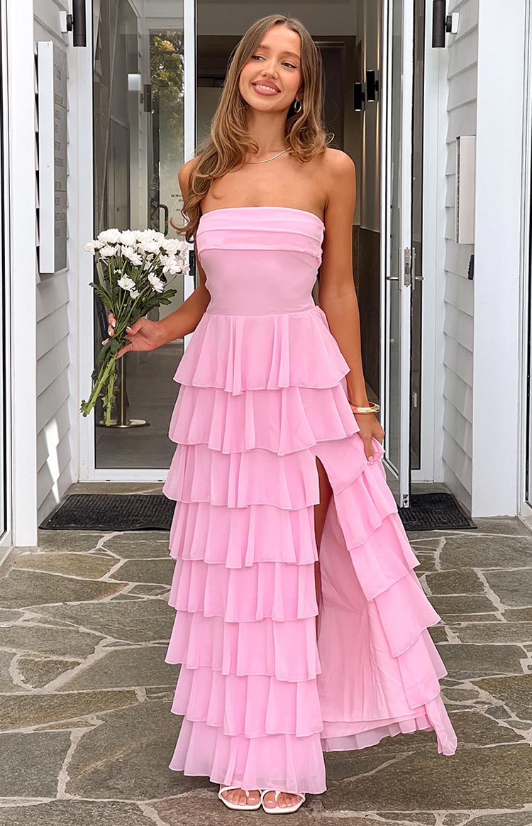 Kim Pink Strapless Ruffle Maxi Dress Image
