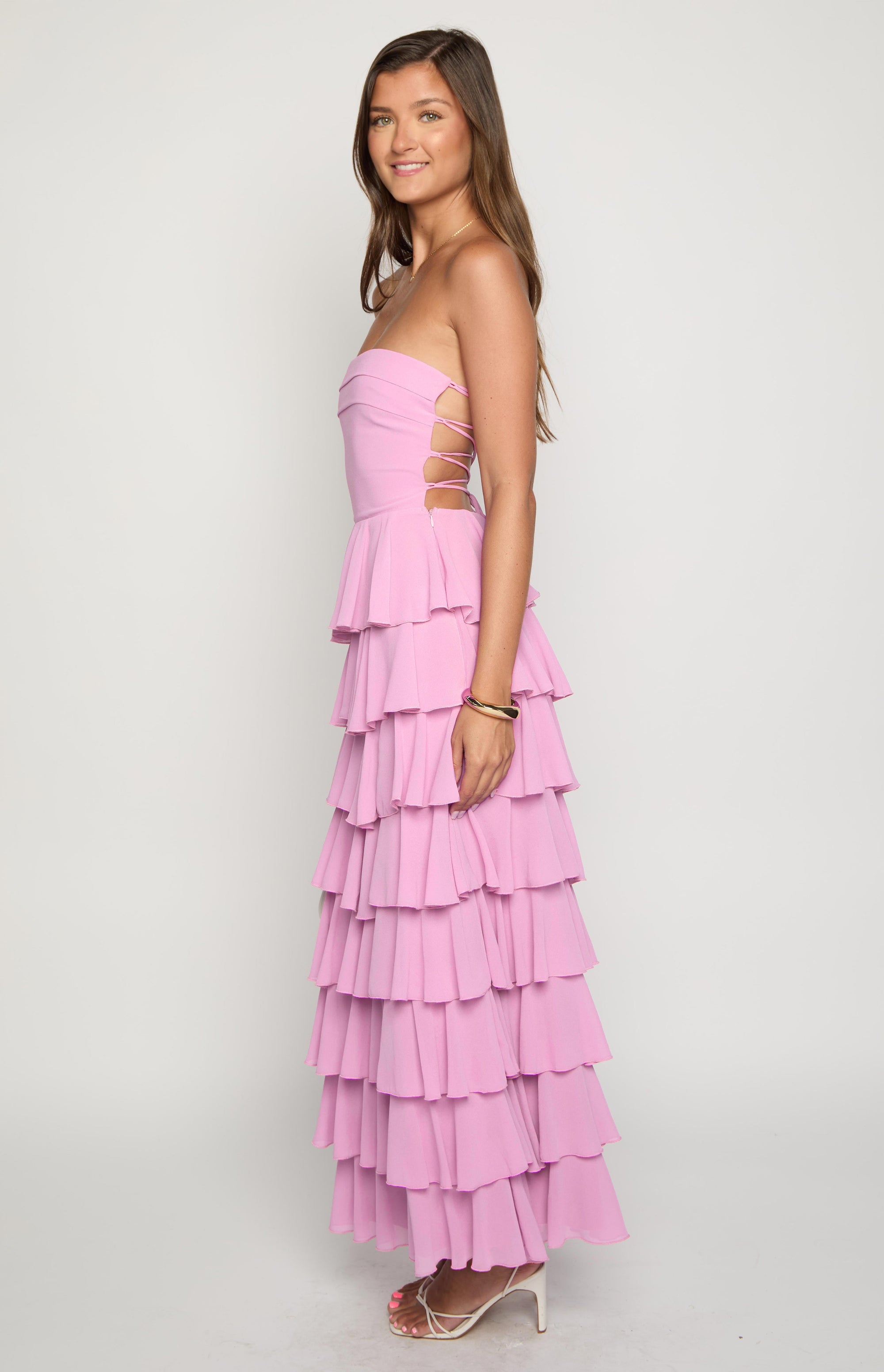 Kim Pink Strapless Ruffle Maxi Dress Image