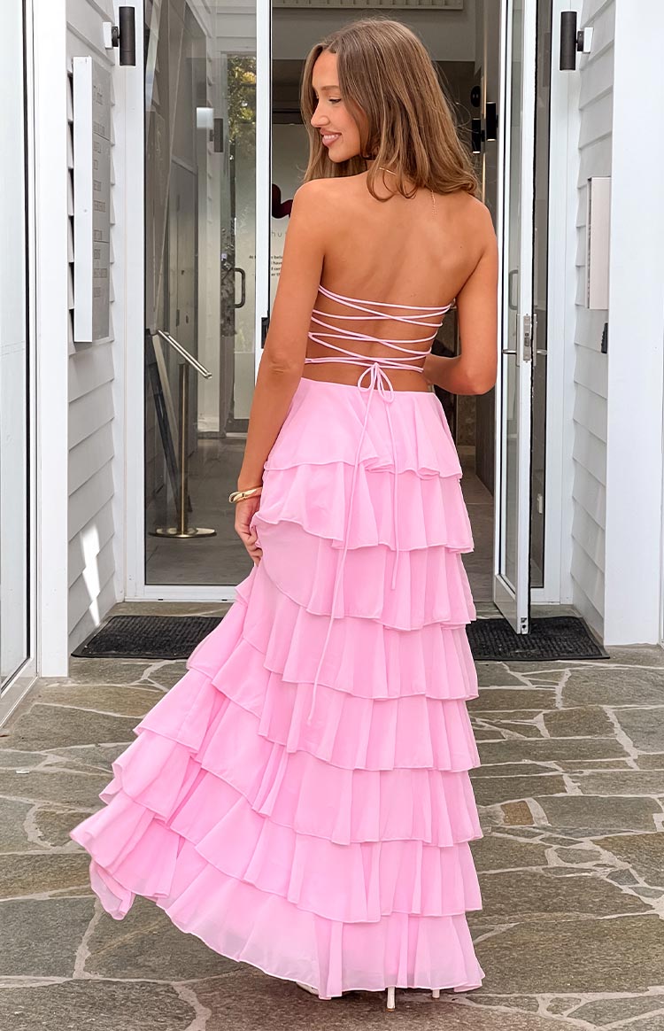 Kim Pink Strapless Ruffle Maxi Dress Image