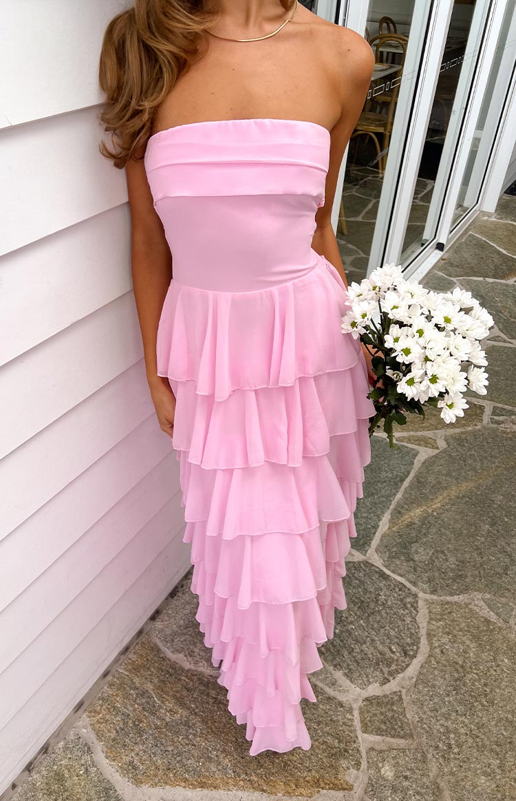 Kim Pink Strapless Ruffle Maxi Dress Image