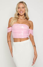 Klara Pink Sequin Crop Top Image