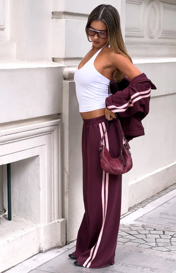 Kosie Burgundy and Pink Stripe Track Pants - PRE ORDER