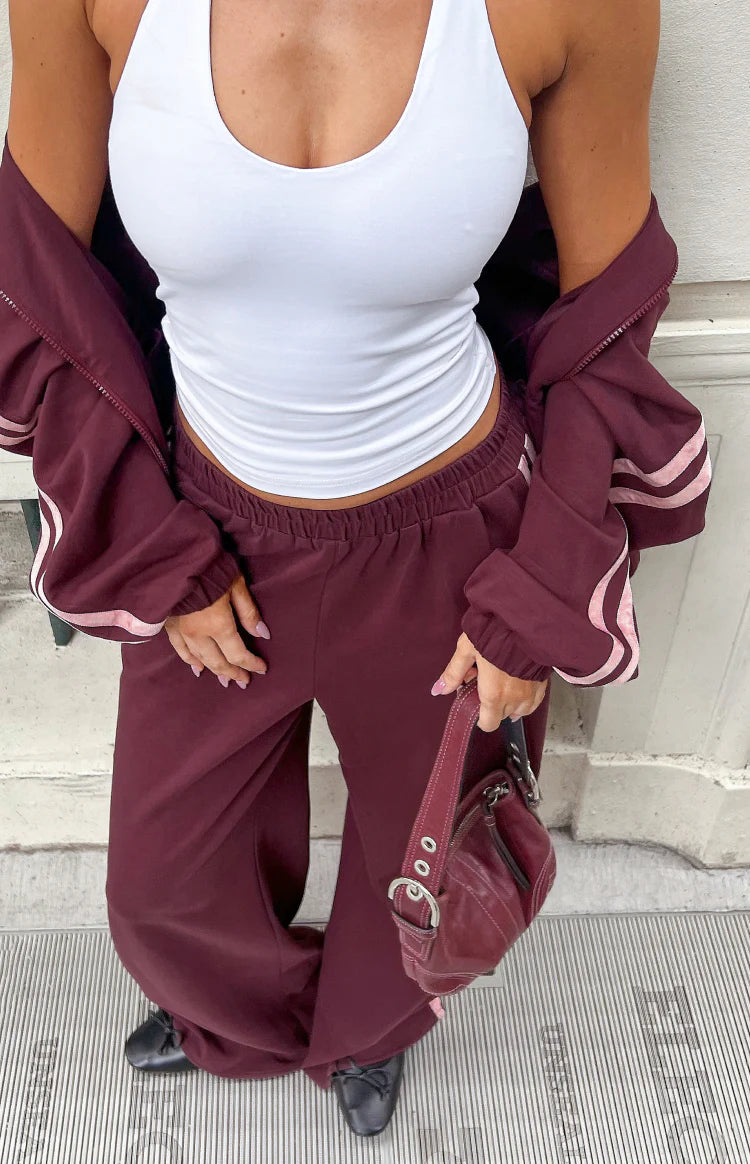 Kosie Burgundy and Pink Stripe Track Pants - PRE ORDER
