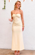 Krissy Cream Mesh Strapless Maxi Dress Image