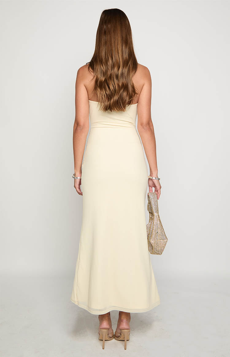 Krissy Cream Mesh Strapless Maxi Dress Image