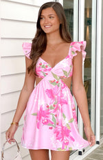 Kyla Pink Lilly Print Mini Dress Image