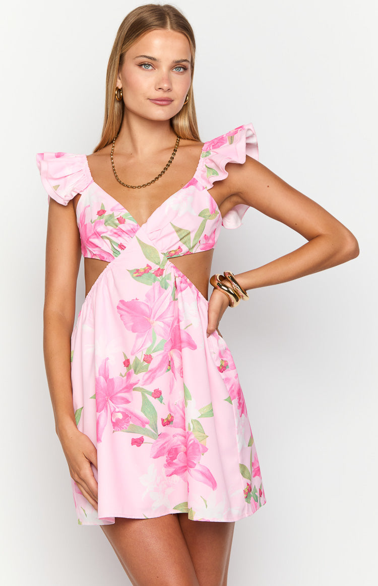 Kyla Pink Lilly Print Mini Dress Image