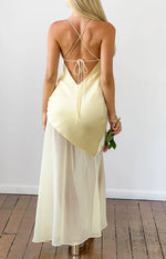 Laila Yellow Satin Scarf Formal Maxi Dress