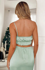 Lala Sage Satin Crop Top