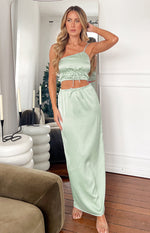 Lala Sage Satin Maxi Skirt Image