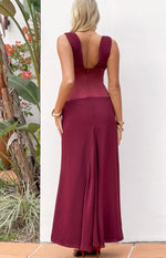Lara Burgundy Contrast Satin Maxi Dress