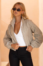 Lee Beige Plaid Funnel Neck Jacket Image