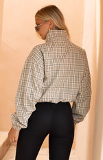 Lee Beige Plaid Funnel Neck Jacket - PRE ORDER