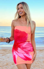 Lee Orange Flower Print Mini Dress