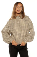Lee Beige Plaid Funnel Neck Jacket - PRE ORDER