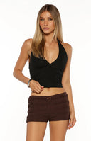 Beginning Boutique Leo Chocolate Micro Shorts chocolate brown textured crinkle micro shorts