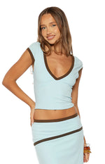 Levi Blue Contrast Bind Jersey Top - PRE ORDER