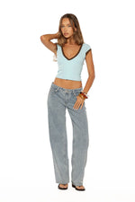 Levi Blue Contrast Bind Jersey Top - PRE ORDER