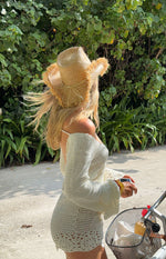 Li White Crochet Long Sleeve Mini Dress Image