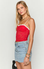 Libby Red Lace Crop Top Image