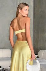 Lili Yellow Satin Strapless Maxi Dress Image