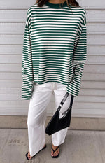 Lioness Bloom Moss Stripe Long Sleeve Top