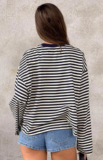 Lioness Bloom Navy Stripe Long Sleeve Top