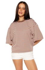 Lioness Bloom Short Sleeve Top Chocolate Blush Stripe Image