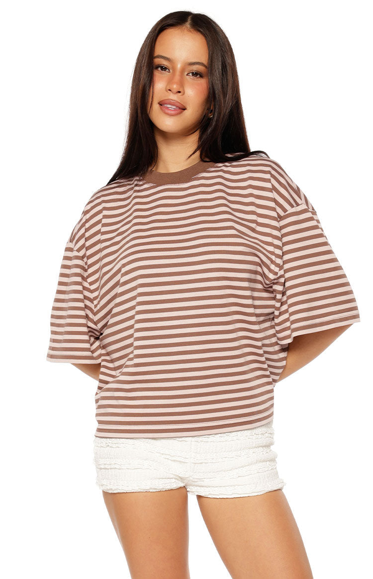 Lioness Bloom Short Sleeve Top Chocolate Blush Stripe Image