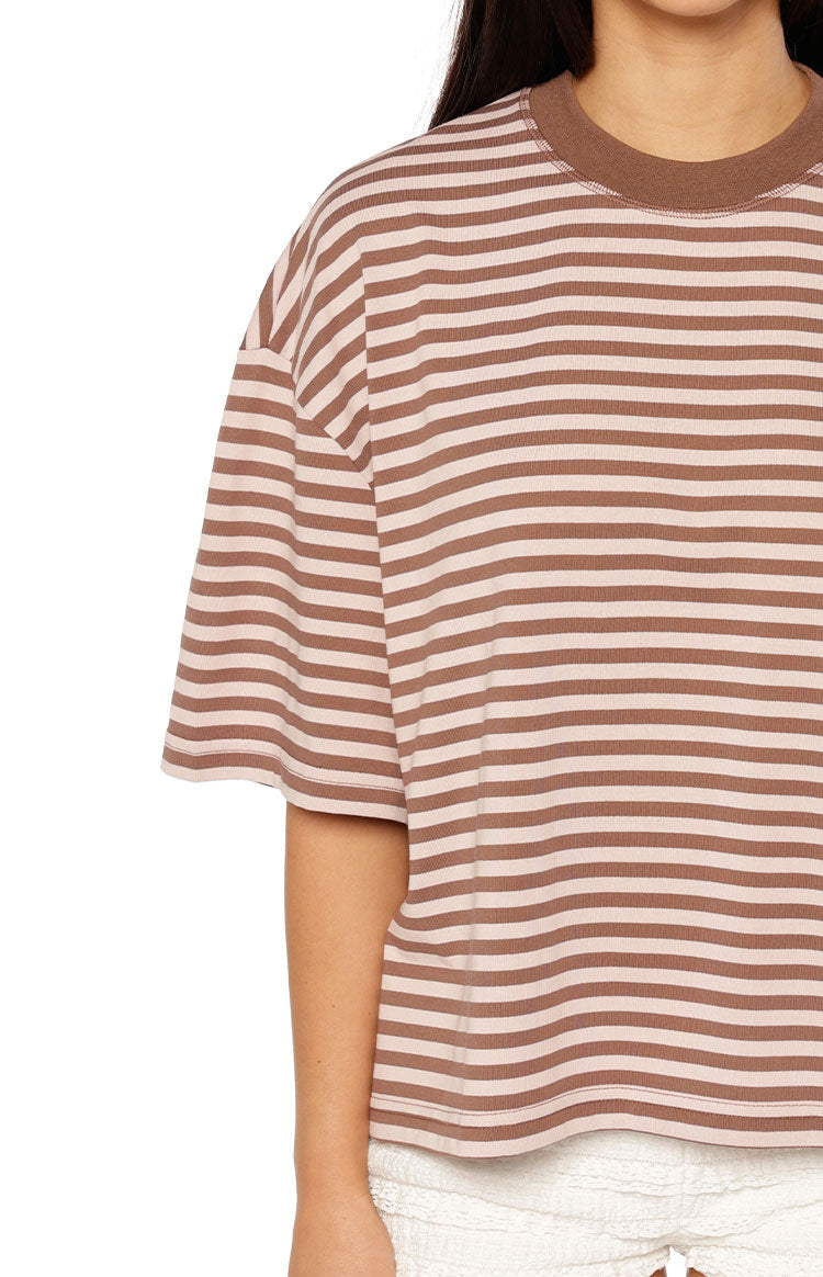 Lioness Bloom Short Sleeve Top Chocolate Blush Stripe Image