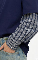 Lioness Bottega Navy Layered Contrast Sleeve Shirt