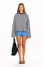 Lioness Bloom Navy Stripe Long Sleeve Top