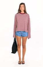 Lioness Bloom Wine Stripe Long Sleeve Top