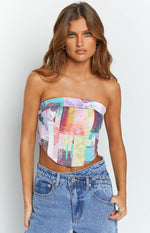Lola Multi Print Strapless Corset Top Image