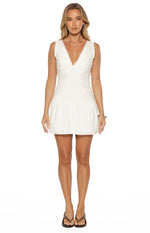 Lola White Cotton Broderie Detail Mini Dress
