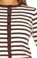 Lottie Chocolate Stripe Round Neck Cardigan