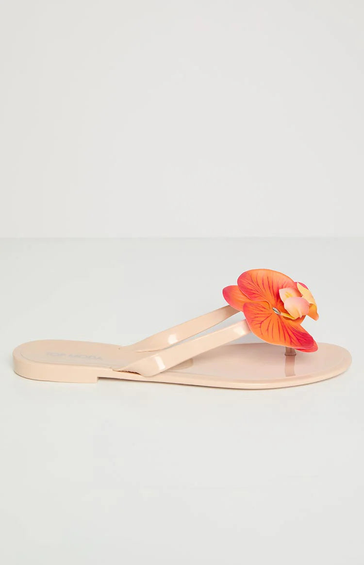 Love Me Not Tan Floral Thong Sandals
