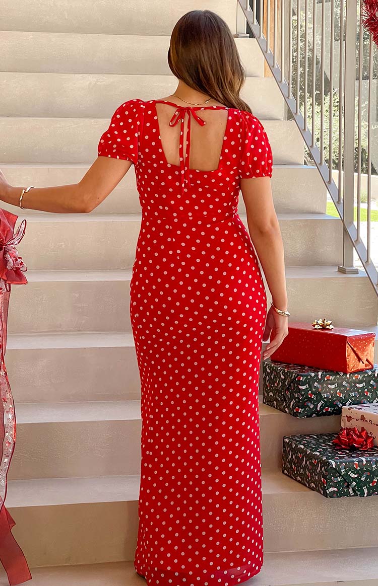 red polka dot dress maxi Alana Red Polka Dot Maxi Dress  Haute Attitude