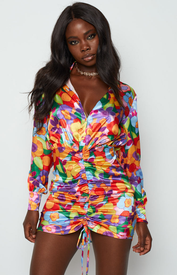 Lover Satin Shirt Dress Multi Floral Image