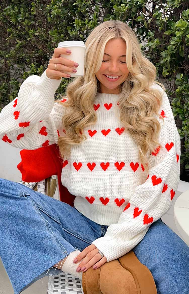 Lovey Red Heart Stripe Jumper Beginning Boutique NZ