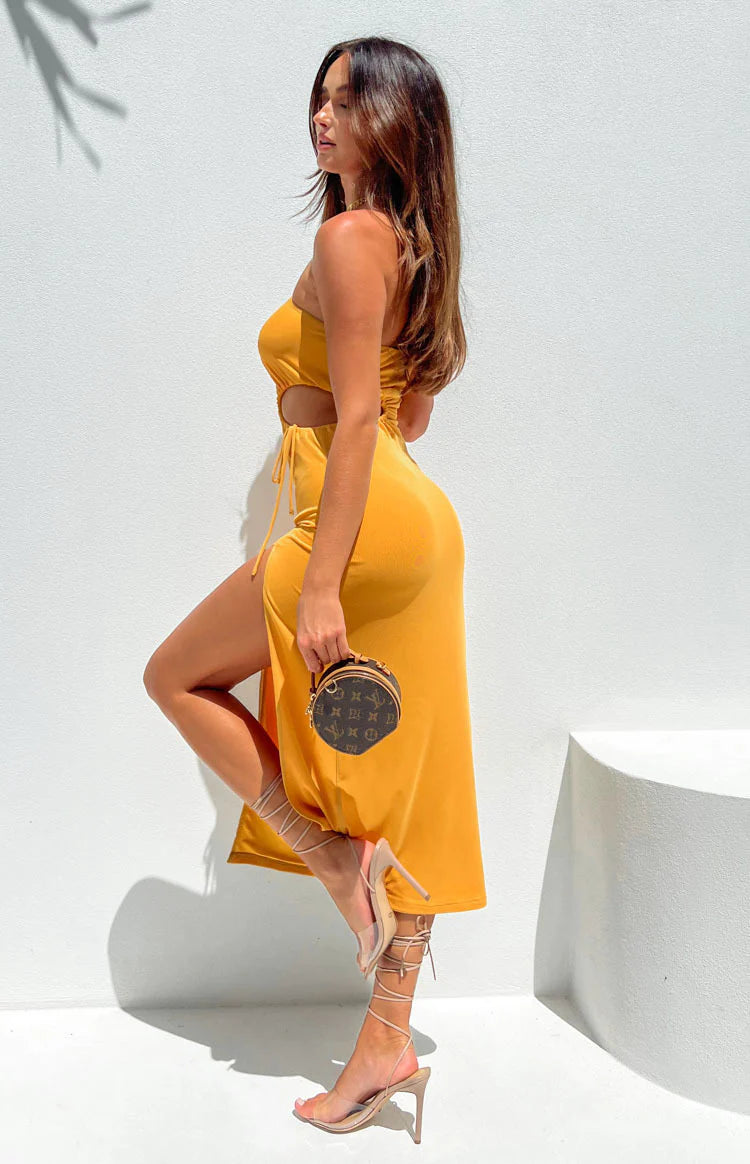 Luca Yellow Mesh Maxi Dress