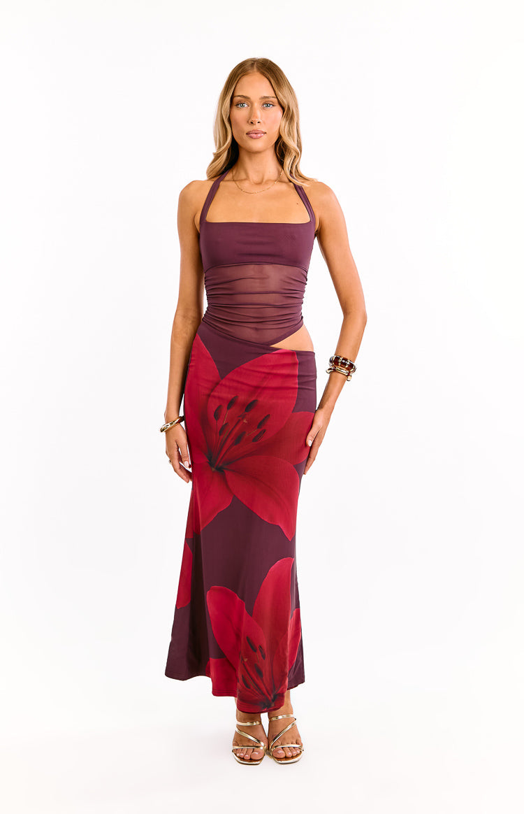 Lucinda Purple Floral Cut Out Maxi Dress Image