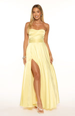 Lucy Yellow Strapless Satin Formal Maxi Dress Image