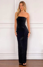 Lulana Black Strapless Rhinestone Maxi Dress