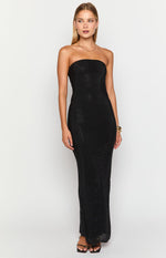 Lulana Black Strapless Rhinestone Maxi Dress Image