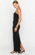 Lulana Black Strapless Rhinestone Maxi Dress